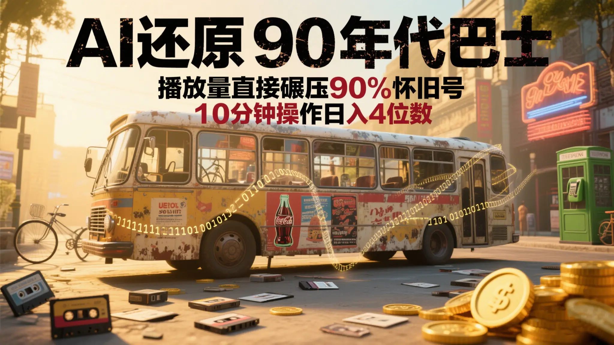 AI还原90年代巴士,一帧让70后泪崩!播放量碾压 90%怀旧号,10分钟操作日入4位数-创业猫 AI还原90年代巴士,一帧让70后泪崩!播放量碾压 90%怀旧号,10分钟操作日入4位数