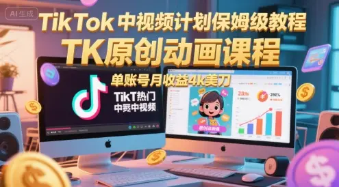 TikTok中视频计划保姆级教程,TK原创动画课程,单账号月收益4k美刀-创业猫 TikTok中视频计划保姆级教程,TK原创动画课程,单账号月收益4k美刀